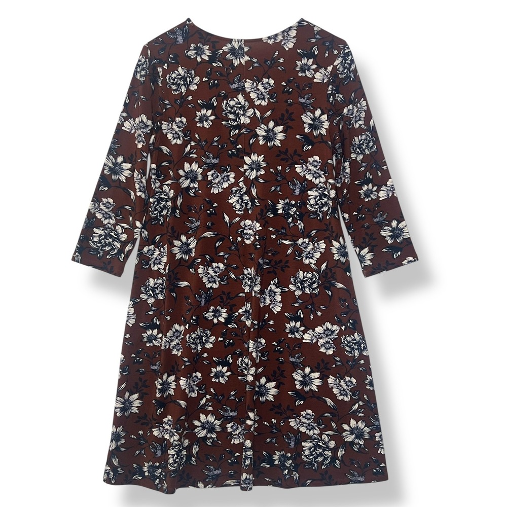 Garnet Hill M Dress Rust Brown‎ Blue Floral Tencel Lyocell Stretch Cottagecore - Picture 2 of 9